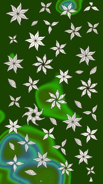 Yeşil ve nötr renklere karalamalar çizilmiş çiçek deseni. Raster illüstrasyonu.