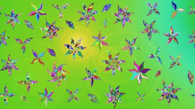 Yeşil ve sarı renkli çiçekler. Düz Çiçek Elementleri Tasarımı. Raster illüstrasyonu. Çiçekli çiçek deseni, suluboya. Renkli Bahar Teması çizim şablonu.