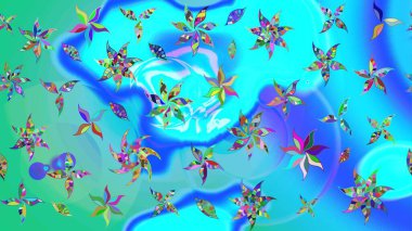 Raster illüstrasyonu. Taslak dekoratif arka plan, çiçek mandala. Çiçek. Mavi ve yeşil renklerde.