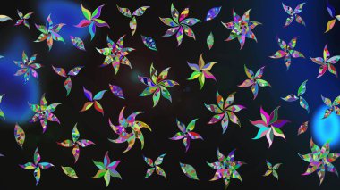 Gri ve mavi renkte çiçekler. Düz Çiçek Elementleri Tasarımı. Renkli Yaz Temalı eskiz kalıbı. Raster illüstrasyonunda çiçek deseni çizimi.