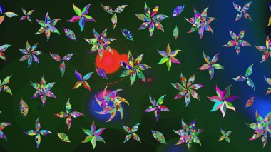 Raster suluboya çiçek deseni, narin çiçekler, mavi ve yeşil çiçekler, tebrik kartı şablonu. Güzel kumaş deseni.