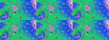 Çiçekli çiçek deseni, suluboya. Mavi ve yeşil renkli çiçekler. Düz Çiçek Elementleri Tasarımı. Renkli Bahar Teması eskiz kalıbı. Raster illüstrasyonu.