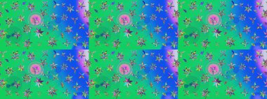 Soyut etnik raster çizim kalıbı. Arkaplan dokusu, duvar kağıdı, yeşil ve mavi renkli çiçek teması. Kabile sanatı boho baskısı, klasik çiçek arkaplanı.