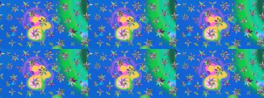 Raster düz çiçek çizim deseni. Mavi ve yeşil renkli çiçekler. Tasarım hediye paketi, tebrik kartları, posterler ve afiş tasarımı.