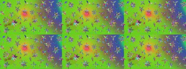 Renkli Bahar Teması eskiz kalıbı. Düz Çiçek Elementleri Tasarım Raster illüstrasyonu. Çiçek desenli eskiz. Yeşil ve mor renkte çiçekler.