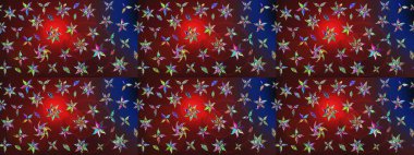 Kahverengi ve kırmızı renkte manzaralı çiçek deseni. Çiçek kompozisyonu, el boyası, hassas şablon. Sevgililer günü ve tebrik kartı konsepti için şık bir davetiye. Üst görünüm, yumuşak biçim.