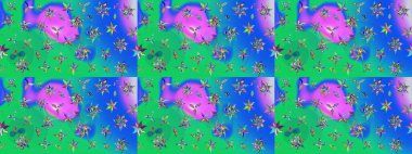 Mavi ve yeşil renkli çiçekler. Çiçekli karalama şeklinde Raster çiçek deseni. Yumuşak, bahar çiçekli arka plan.