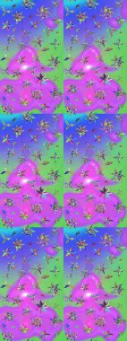 Modern, menekşe rengi ve yeşil raster arkaplan duvar kâğıdı çizgisi, desenli desenli desenli çiçekler, çiçekli süsler. Çiçekli el çizimi çizimi deseni.