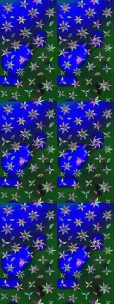 Mavi ve yeşil renkte etnik çiçeklerle süslenmiş zarif bir eskiz şekli. Asya Tekstil 'inde Raster Çiçek İllüstrasyonu.