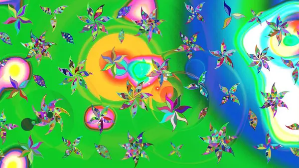 Çiçekli karalama şeklinde Raster çiçek deseni. Nazik, narin çiçek arkaplanı. Yeşil ve mavi renkte çiçekler.