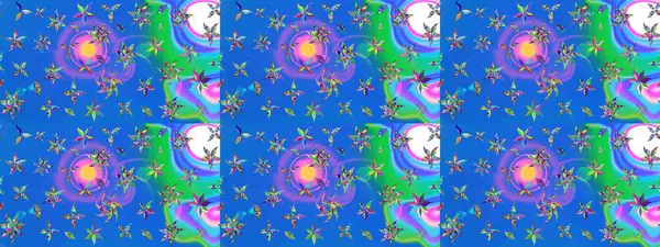 Renkli Bahar Teması eskiz kalıbı. Düz Çiçek Elementleri Tasarımı. Mavi ve yeşil renkli çiçekler. Raster illüstrasyonunda çiçek deseni çizimi.