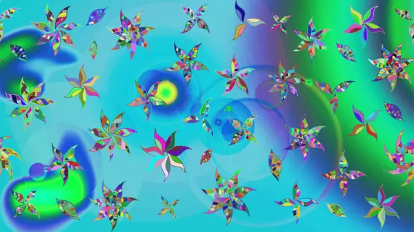 Mavi ve yeşil renkli çiçekler. Elle boyanmış suluboya resim çizimi çiçekler ve bitkiler.