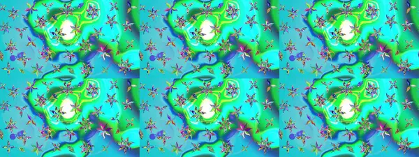 Dallı bahar çiçekleri ile desen, mavi ve yeşil renkler ile çiçek silueti. Raster deseni.