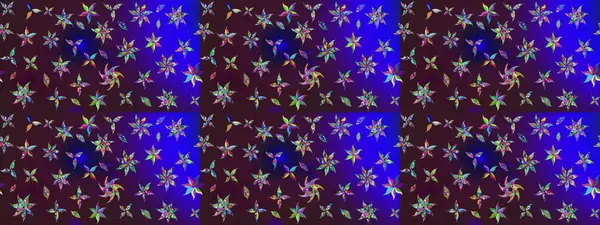 Raster illüstrasyonu. Yaprak ve çiçeklerin suluboya resimleri, kahverengi ve mavi renkler üzerine çizimler. Yumuşak, bahar çiçekleri kahverengi ve mavi renklerde.