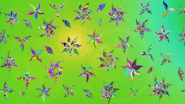 Yeşil ve sarı renkli çiçekler. Düz Çiçek Elementleri Tasarımı. Raster illüstrasyonu. Çiçekli çiçek deseni, suluboya. Renkli Bahar Teması çizim şablonu.