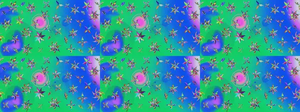 Çiçekli çiçek deseni, suluboya. Mavi ve yeşil renkli çiçekler. Düz Çiçek Elementleri Tasarımı. Renkli Bahar Teması eskiz kalıbı. Raster illüstrasyonu.