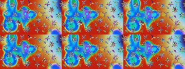 Mavi ve turuncu renklerde bahar çiçekleri. Çiçekli yumuşak bir eskiz şekli. Raster illüstrasyonu. Raster çiçekleri klasik tarzda resmedilir..