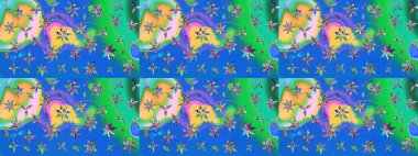 Çiçekli çiçek deseni, suluboya. Düz Çiçek Elementleri Tasarımı. Mavi ve yeşil renkli çiçekler. Raster illüstrasyonu. Renkli Bahar Teması çizim şablonu.