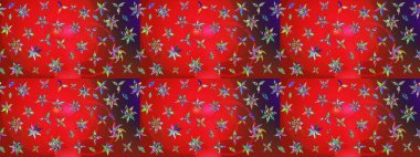 Raster illüstrasyonu. Kibar, bahar çiçekleri kırmızı ve kahverengi renklerde. Çiçek ve yapraklı karalama şeklinde Raster çiçek deseni.