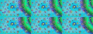 Renkli Bahar Teması eskiz kalıbı. Asya tekstil tarzında. Düz Çiçek Elementleri Tasarımı. Çiçek desenli çizim. Raster illüstrasyonu. Güzel kumaş deseni.