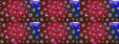 Çok renkli ve kahverengi zarif küçük çiçekler ve kırmızı ve kahverengi renkli komik böcekler, raster desen, illüstrasyon.