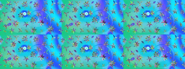 Mavi ve yeşil renkli çiçekler. Çiçek desenli eskiz. Tişört baskısı için çiçek boyama rasteriName.