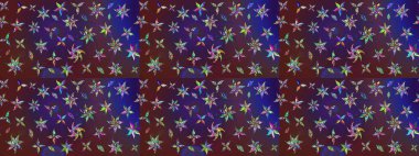 Şirin çiçekli, desenli, mor ve mor renkli bir eskiz deseni. El çizimi çiçek çizimi deseni (fayans). Tekstil için suluboya çizim deseni.