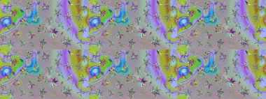 Renkli desenli eskiz deseni, gri ve nötr çiçekler ve dekoratif elementler. Eski usul. Eskiz geçmişi. Kumaş, tekstil, duvar kağıdı baskısı için. Raster illüstrasyonu.