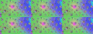 Sevimli çiçek raster deseni. Yeşil ve mavi renkte çiçekler. Düz Çiçek Elementleri Tasarımı. Renkli Yaz Teması çizim şablonu.