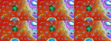 Raster illüstrasyonu. Çiçekler turuncu ve kırmızı renklerde. Tropikal çizim çiçek deseni.