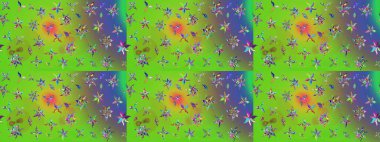 El çizimi. Çiçekli eskiz deseni. Yeşil ve mor renkli çiçekler. Suluboya çizimi.