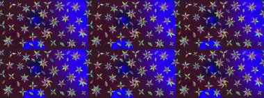 Kahverengi ve mavi renkli çiçekler. Tropik çiçek desenleri. Raster illüstrasyonu.