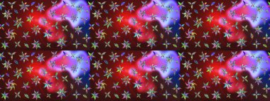 Çiçekli karalama şeklinde Raster çiçek deseni. Raster illüstrasyonu. Nazikçe, yaz çiçekleri kahverengi ve kırmızı renklerde.