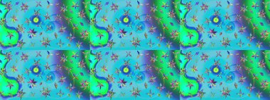Suluboya çiçekli çiçek deseni. Raster illüstrasyonu. Mavi ve yeşil renkli güzel tekstil.