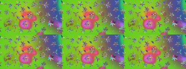 Yeşil ve mor renkli çiçekler. Çiçekli karalama şeklinde Raster çiçek deseni. Nazikçe, güzel çiçek arkaplanı..