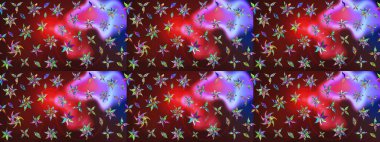 Çiçekli karalama şeklinde Raster çiçek deseni. Raster illüstrasyonu. Nazikçe, yaz çiçekleri kahverengi ve kırmızı renklerde.