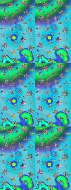 Düz Çiçek Elementleri Tasarımı. Çiçekli çiçek deseni, suluboya. Raster illüstrasyonu. Renkli Bahar Teması eskiz kalıbı. Mavi ve yeşil renkte çiçekler.