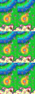 Çizgi çizimi kalıbı. Raster Moda kumaş deseni. Şirin çiçekler..