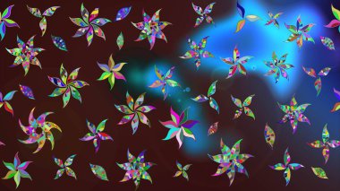 Renkli Bahar Teması eskiz kalıbı. Kahverengi ve mavi renkli şirin çiçek desenleri. Düz Çiçek Elementleri Tasarımı. Raster Modaya uygun kumaş deseni.