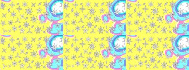 Raster düz çiçek çizim deseni. Sarı ve mavi renkte çiçekler. Tasarım hediye paketi, tebrik kartları, posterler ve afiş tasarımı.