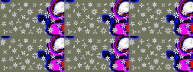 Raster. Yeşil ve beyaz renkli güzel çiçekli çizim deseni, suluboya çiçek deseni, duvar kağıdı, kart veya kumaş için fayanslı..