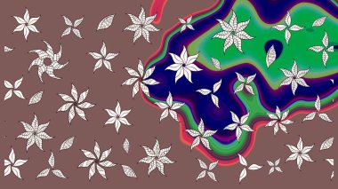 Asya tekstil tarzında. Raster illüstrasyonu. Raster illüstrasyonu. Çiçek desenli çizim. Kahverengi ve nötr renkte çiçekler.