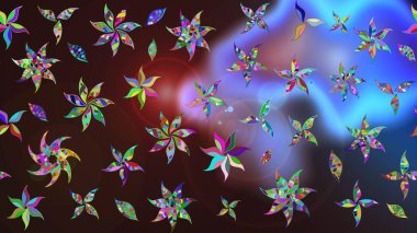 Yapraklı çizim şekli. Tekstil için figür. Poster ya da kapak için arka plan. Şirin, zarif çiçekler Raster illüstrasyonu. Davetiye ve kartpostal tasarımı için dekoratif çiçek unsurları.