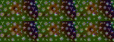 Yeşil ve kahverengi renkli Asya tekstili. Suluboya çiçekli çiçek deseni. Raster illüstrasyonu.