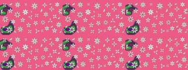 Renkli Bahar Teması eskiz kalıbı. Raster illüstrasyonundaki çiçek desenli çizim. Düz Çiçek Elementleri Tasarımı. Pembe ve nötr renkte çiçekler.