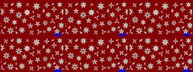 Raster illüstrasyonu. Moda baskısı, albüm, ambalaj kağıdı ve duvar kağıdı için zarif dekoratif süslemeler. Kırmızı ve nötr renklerde şirin çiçekler. Küçük çiçekli basit bir çiçek çizimi..