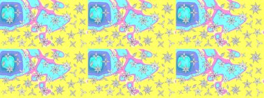 Düz Çiçek Elementleri Tasarımı. Raster. Renkli Bahar Teması çizim şablonu.