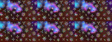 Raster Modaya uygun kumaş deseni. Düz Çiçek Elementleri Tasarımı. Renkli Bahar Teması eskiz kalıbı. Kahverengi ve mor renkli şirin çiçek deseni.