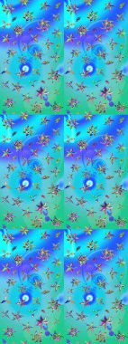 Çiçek izi. Suluboya çizim kalıbı. Suluboya tarzında mavi ve yeşil renkte çiçekler.