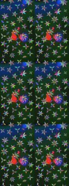 Raster Floral Illustration, Asyalı tekstil. Mavi ve yeşil renkli etnik çiçeklerle zarif bir eskiz deseni.